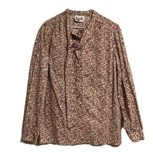 Legends, Tie Neckline, Long Sleeves, Ditsy, prairie Top, Multi Colors,  L/XL